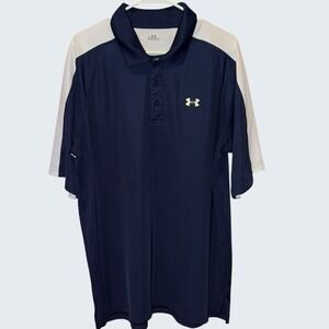 Under Armour Mens XL Navy Blue White Raglan Short Sleeve Golf Polo Shirt